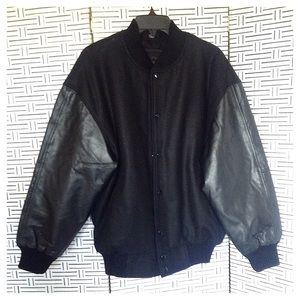 Savi Black Leather Sleeve Lined Bomber Jacket
